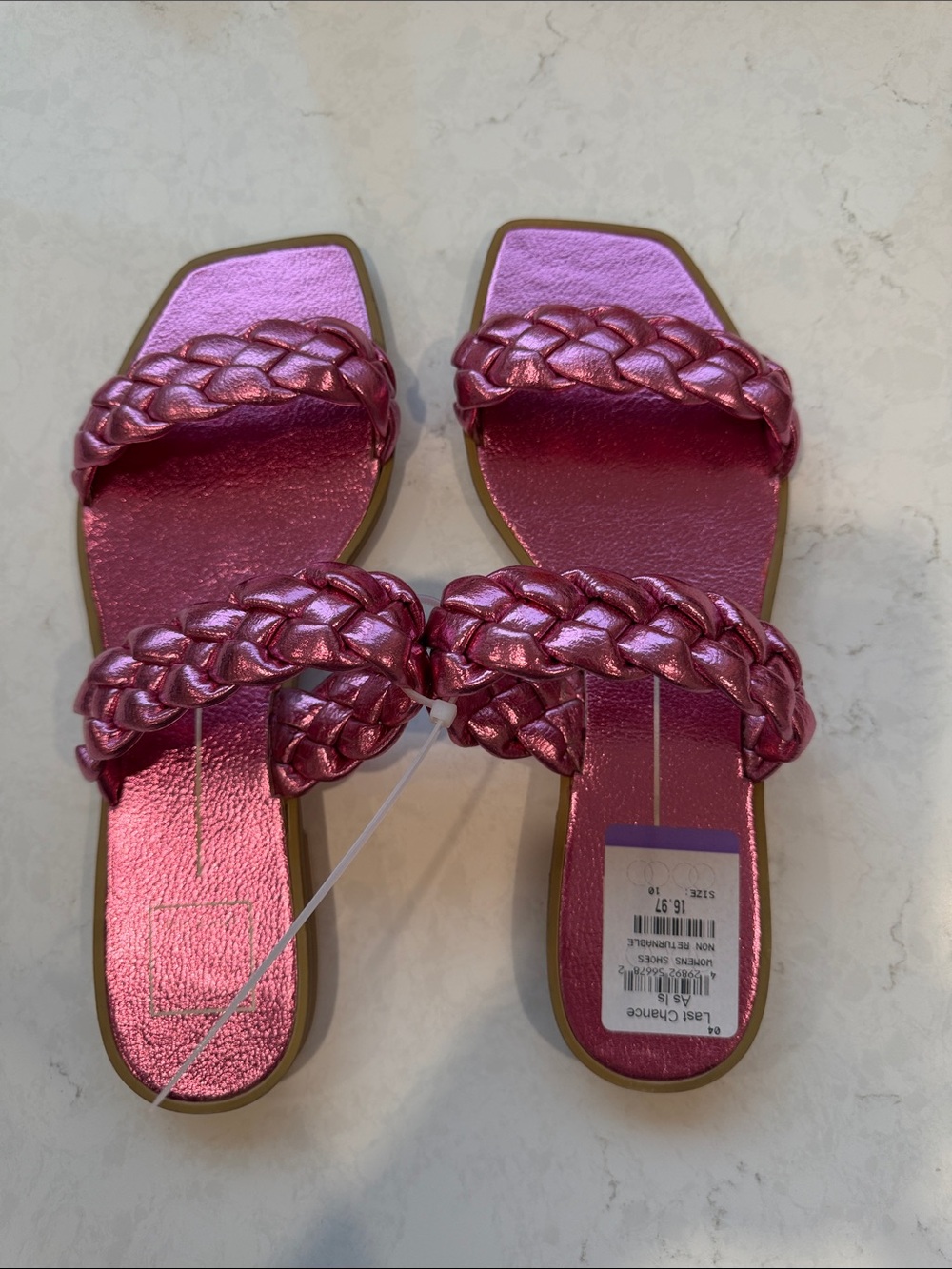 Dolce Vita Metallic Braided Pink Slide Sandals for Women